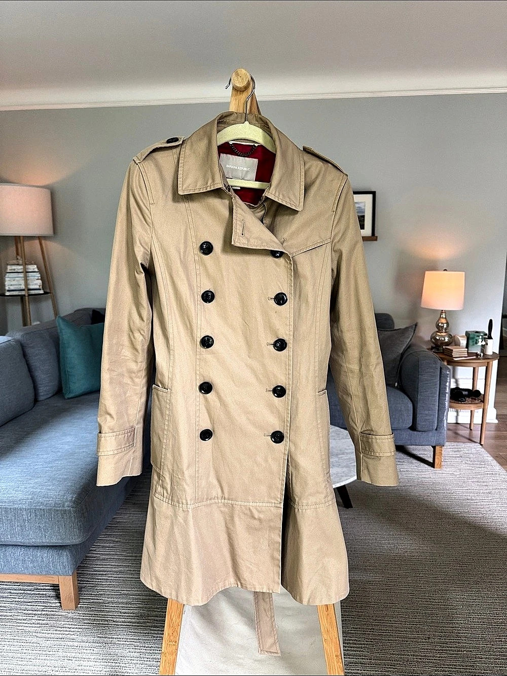 Banana Republic Ruffle Hem Trench Coat Beige XS Petite